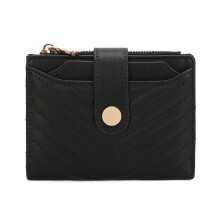 Slim Bifold Leather Wallet for Women, RFID Blocking Compact Card Holder, Mini Pocket Purse for Crossbody Bag, Black