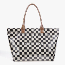 Karierte Tragetasche, große wasserdichte Schultertasche aus Kunststoff mit Canvas-Futter für Damen