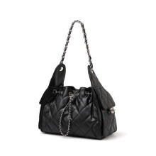 Gesteppte Hobo-Tasche aus Leder für Damen, Schultertasche mit Kettenzug und Umhängetasche