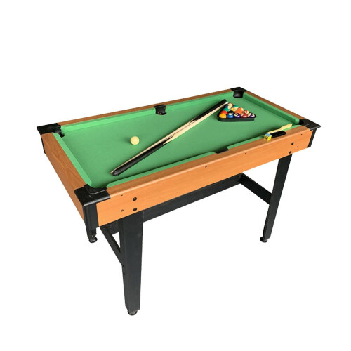 Compacte pooltafel met keu en ballen, gemaakt van MDF. 1