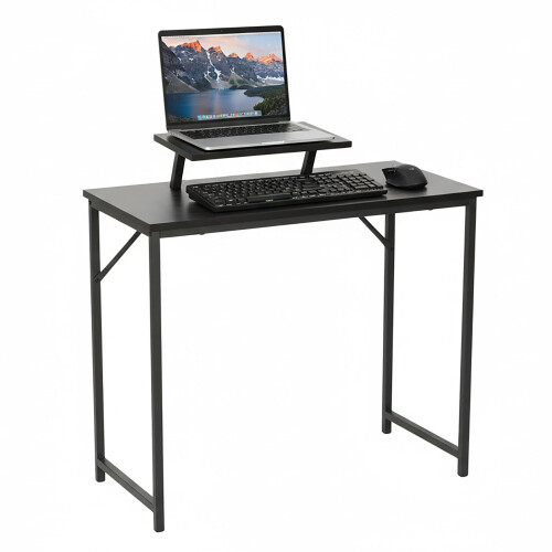 Schmaler schwarzer Computertisch mit Monitorablage 1