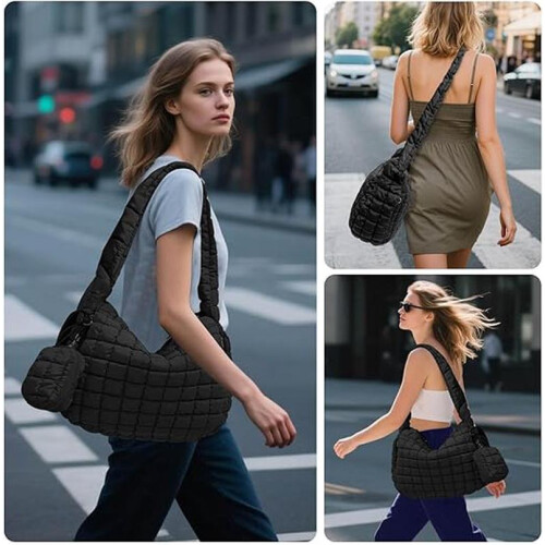 Große gesteppte Damen-Tasche mit Beutel, Hobo-Umhängetasche 1