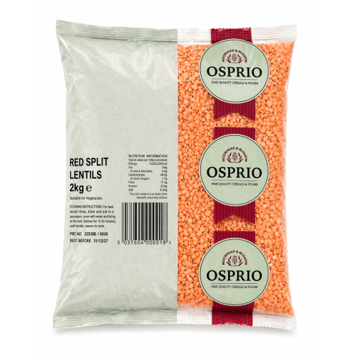 Osprio Red Split Lentils, 2Kg Bag