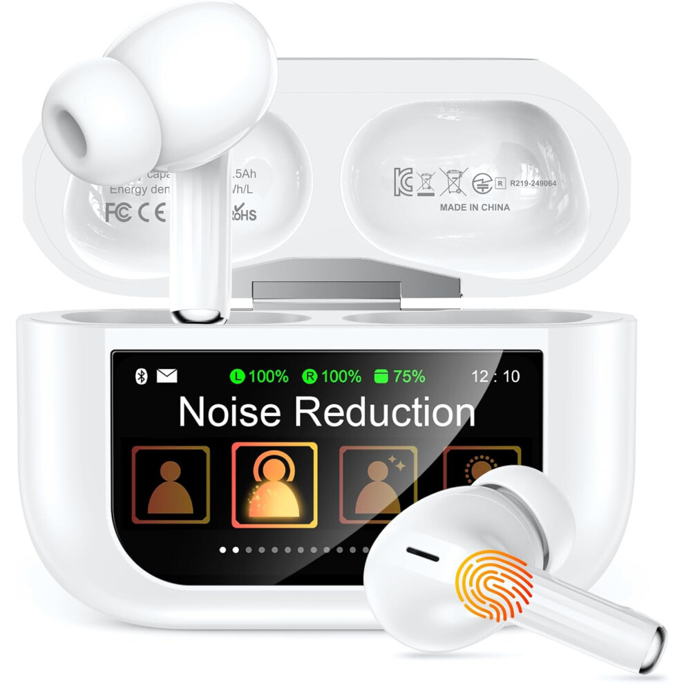 Wireless Earbuds, Bluetooth Ear Buds 5.4 with Smart Touch Screen, ENC Noise Cancelling Headphones with 48H Playtime