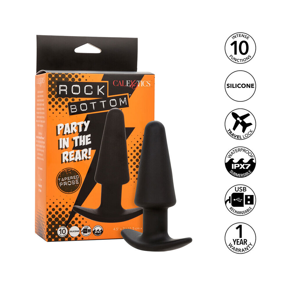 Calexotics Black - Rock Bottom Tapered Anal Plug 10 Vibraciones Silicone