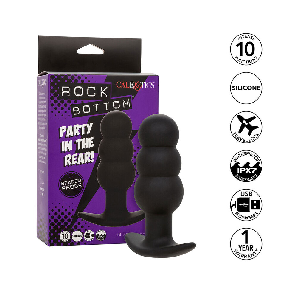 Calexotics Black - Rock Bottom Beaded Anal Plug 10 Vibrations Silicone