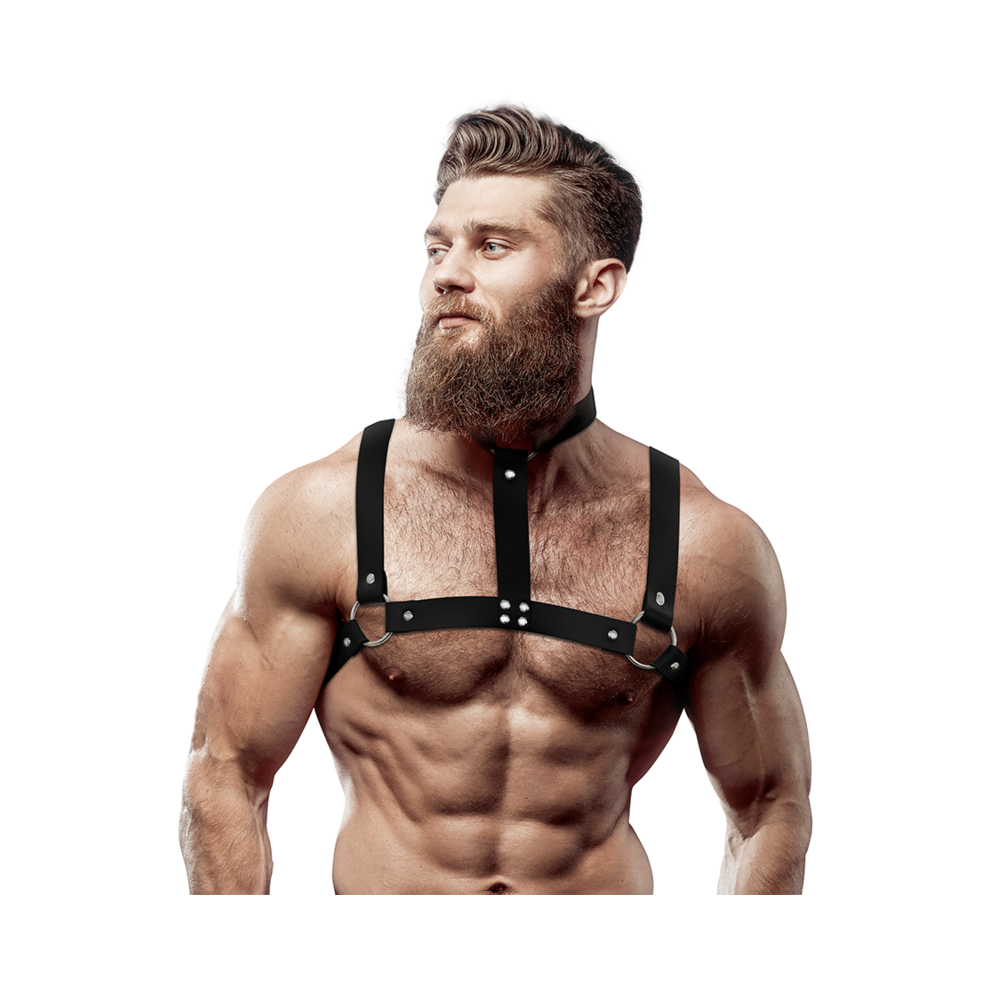 Fetish Submissive Attitude - Adjustable Eco-Leather Chest Harness With Necklace For Men