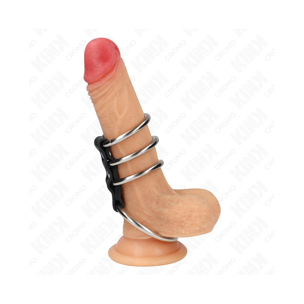 Kink Ring Power Kink - 4 Metal Penis Rings 3.7 Cm To 5 Cm Connected By Leather