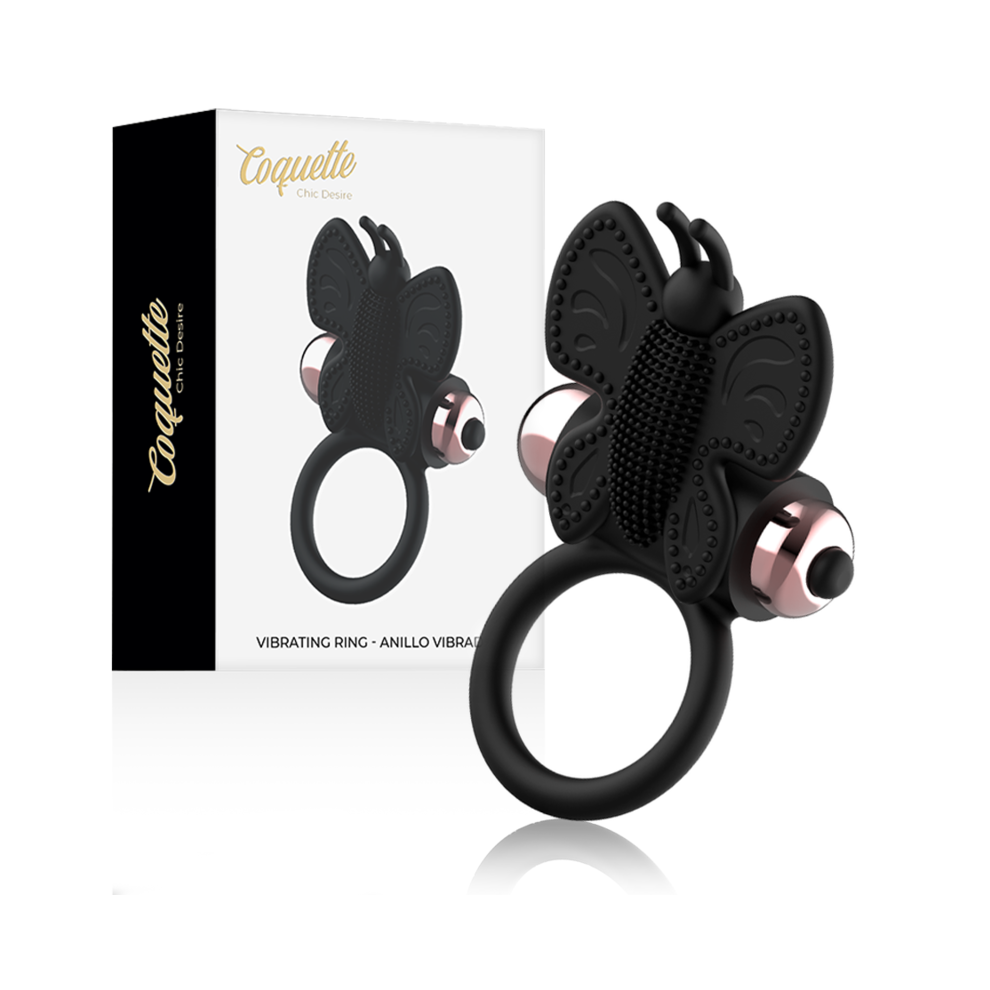 Coquette Toys Black/Gold Coquette Chic Desire - Cock Ring Butterfly With Vibrator