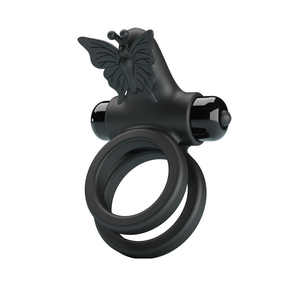 Pretty Love Male Black Pretty Love - Double Vibrating Ring With Stimulator