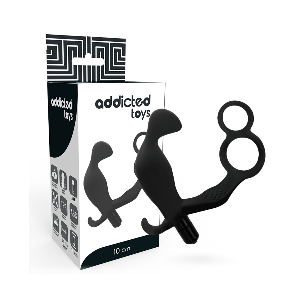 Addicted Toys Black - Anal Plug With Double Penis Ring And Testicles