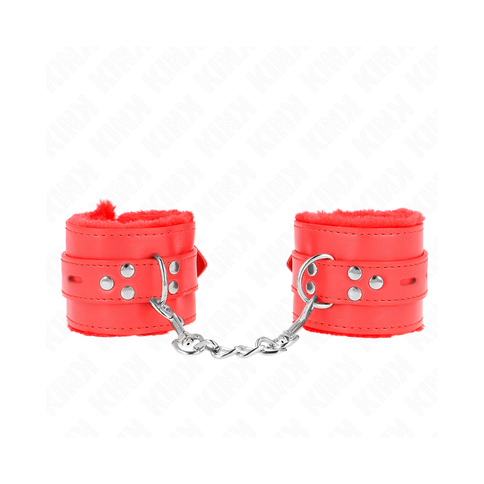 Kink Wrist Restraint Red Kink - Fur Lined Wrist Restraints With Square Holes And Belt Adjustable 17-29 Cm X 6 Cm