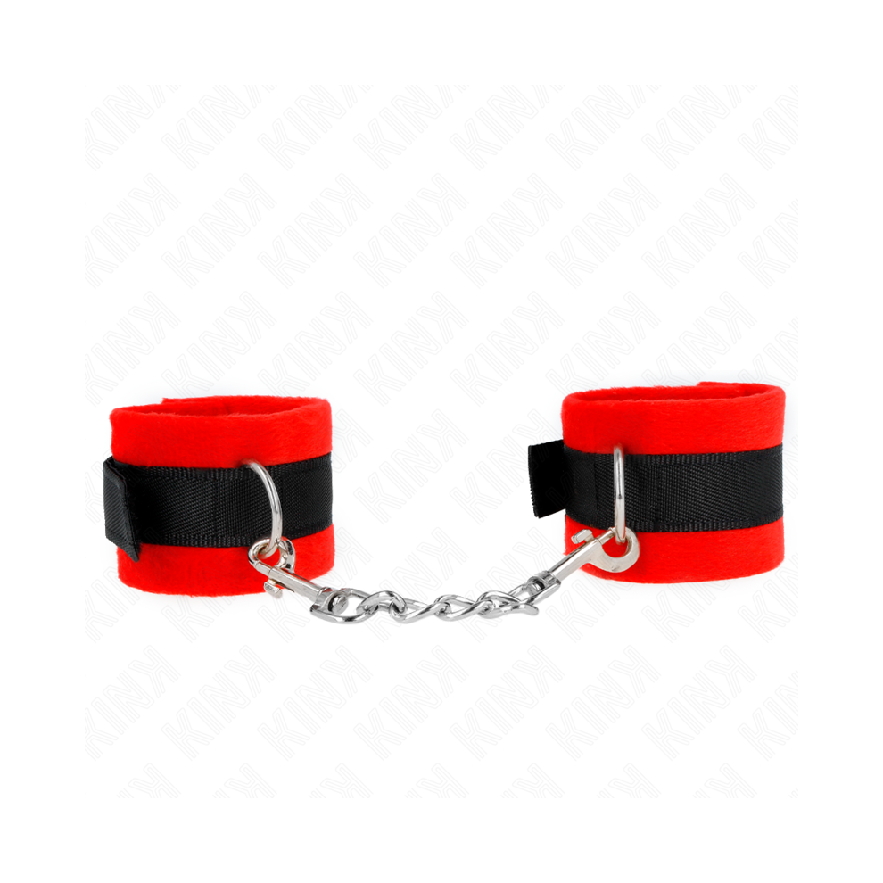 Kink Wrist Restraint Black/Red Kink - Beginner Fur Hand Cuffs - 30 X 7 Cm