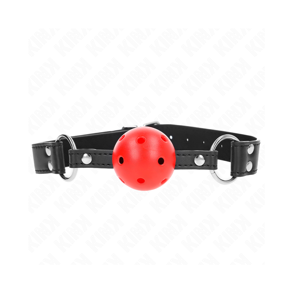 Kink Collar & Gag Kink - Breathable Ball 4 Cm Gag With Double Rivet Leather 62.5 X 2.5 Cm Adjustable 42-58 Cm