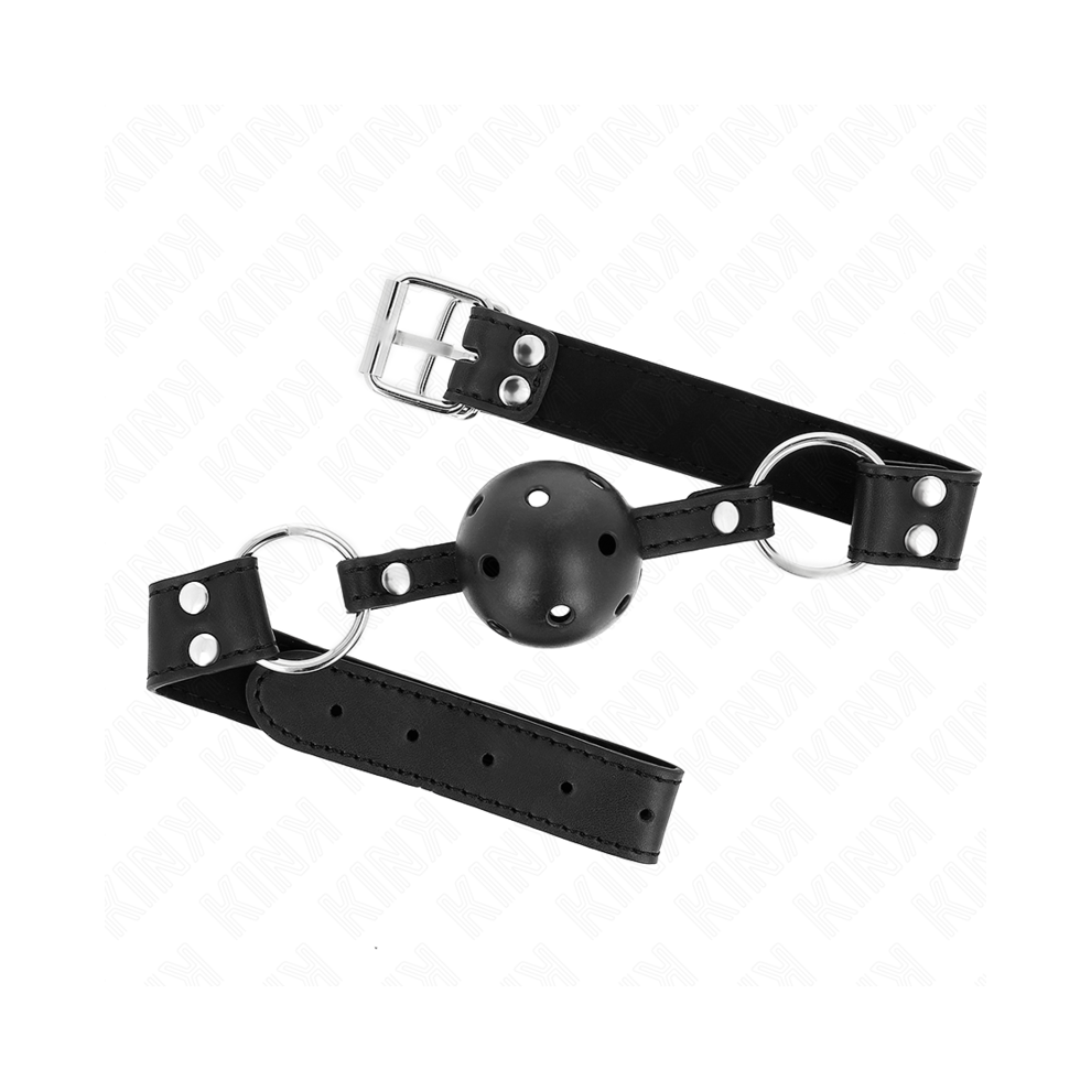 Kink Collar & Gag Black Kink - Breathable Ball 4 Cm Gag With Double Rivet Model 1 62.5 X 2.5 Cm Adjustable 42-58 Cm