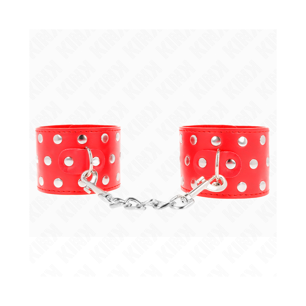 Kink Wrist Restraint Red Kink - Wrist Restraints With Snap Fasten Full Of Rivets Adjustable 19-24 Cm X 5.5 Cm