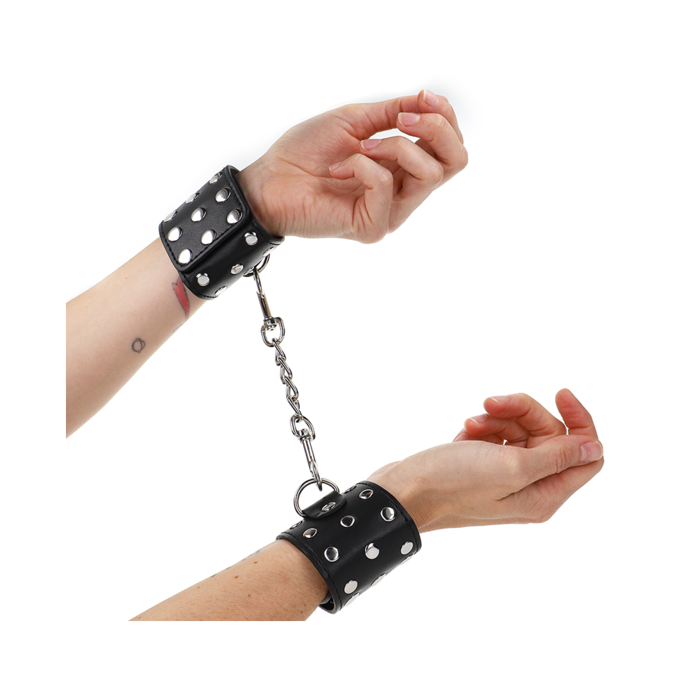 Kink Wrist Restraint Black Kink - Wrist Restraints With Snap Fasten Full Of Rivets Adjustable 19-24 Cm X 5.5 Cm
