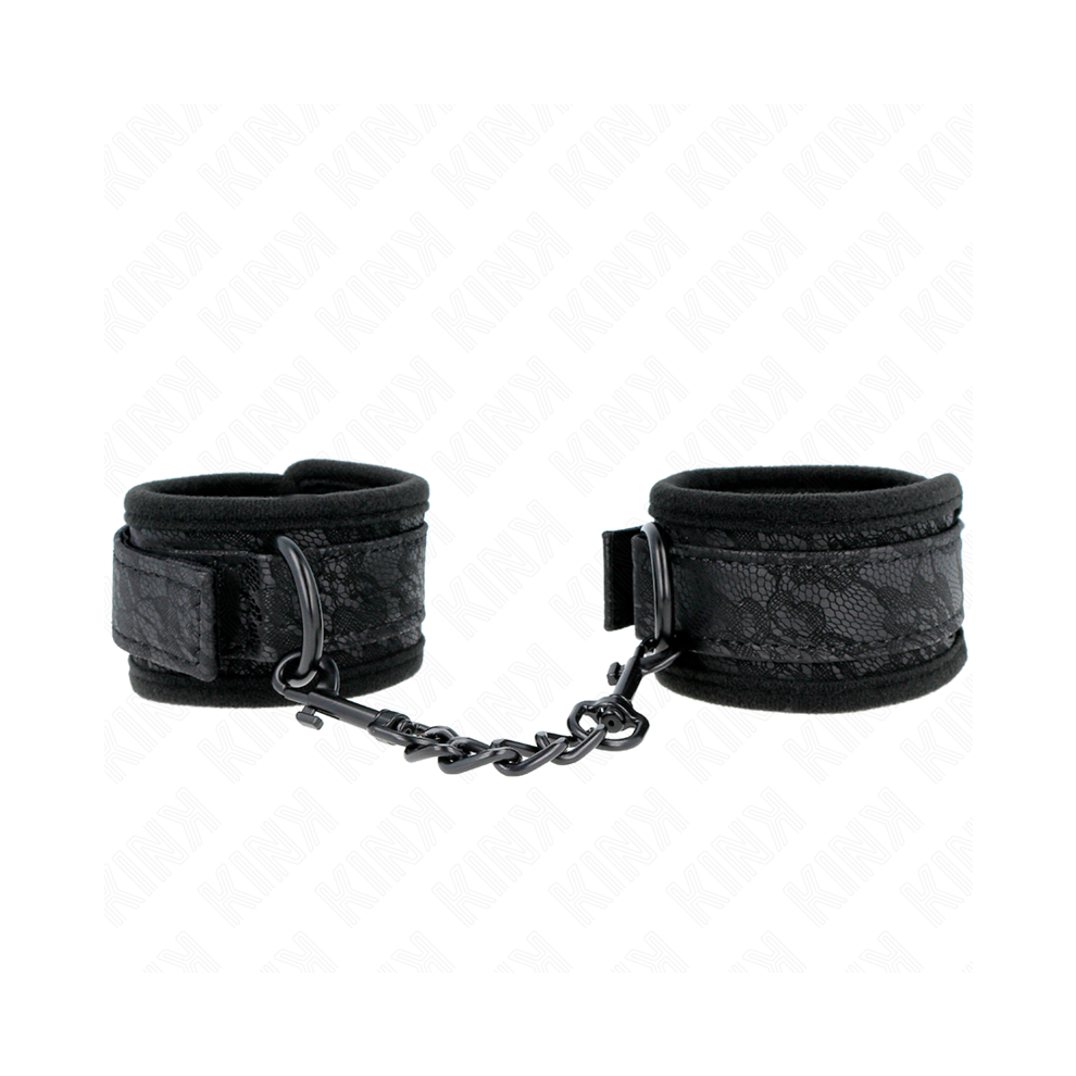 Kink Wrist Restraint Dark/Black Kink - Lace Covered Wrist Cuffs Neoprene Adjustable 20-29 Cm X 5 Cm