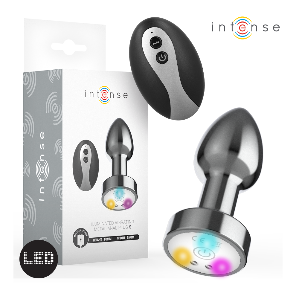 Intense Anal Toys Intense - Vibrating Metal Anal Plug With Led Lights And Remote Control - Size S