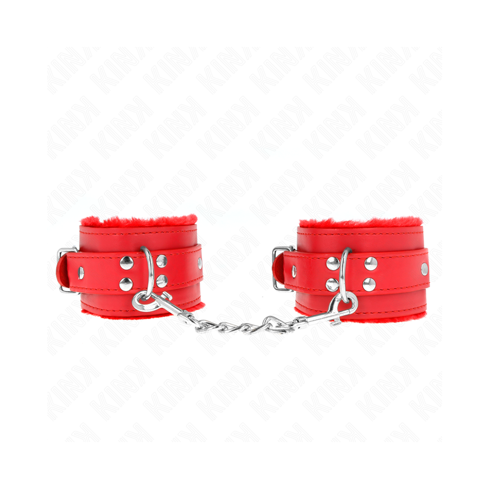 Kink Wrist Restraint Red Kink - Fur Lined Wrist Restraints With Belt Adjustable 17-29 Cm X 6 Cm