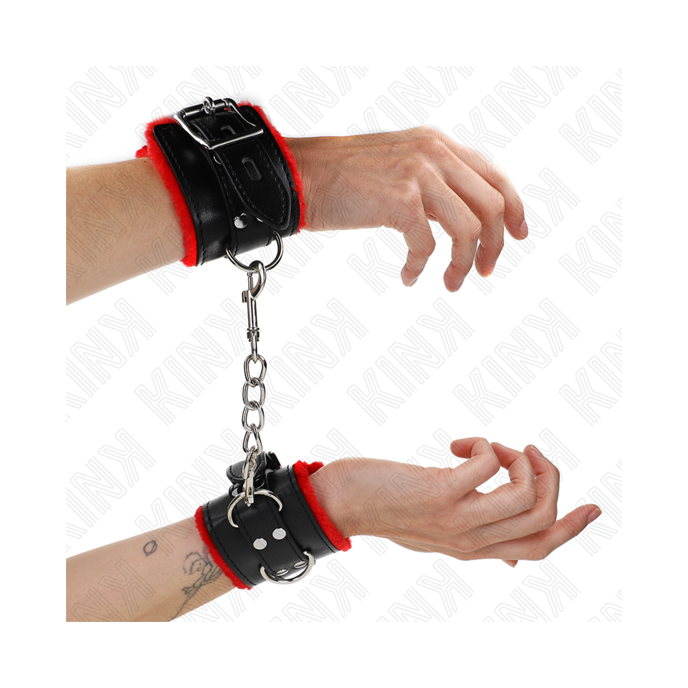 Kink Wrist Restraint Red/Black Kink - Fur Lined Wrist Restraints With Square Holes And Belt Adjustable 17-29 Cm X 6 Cm