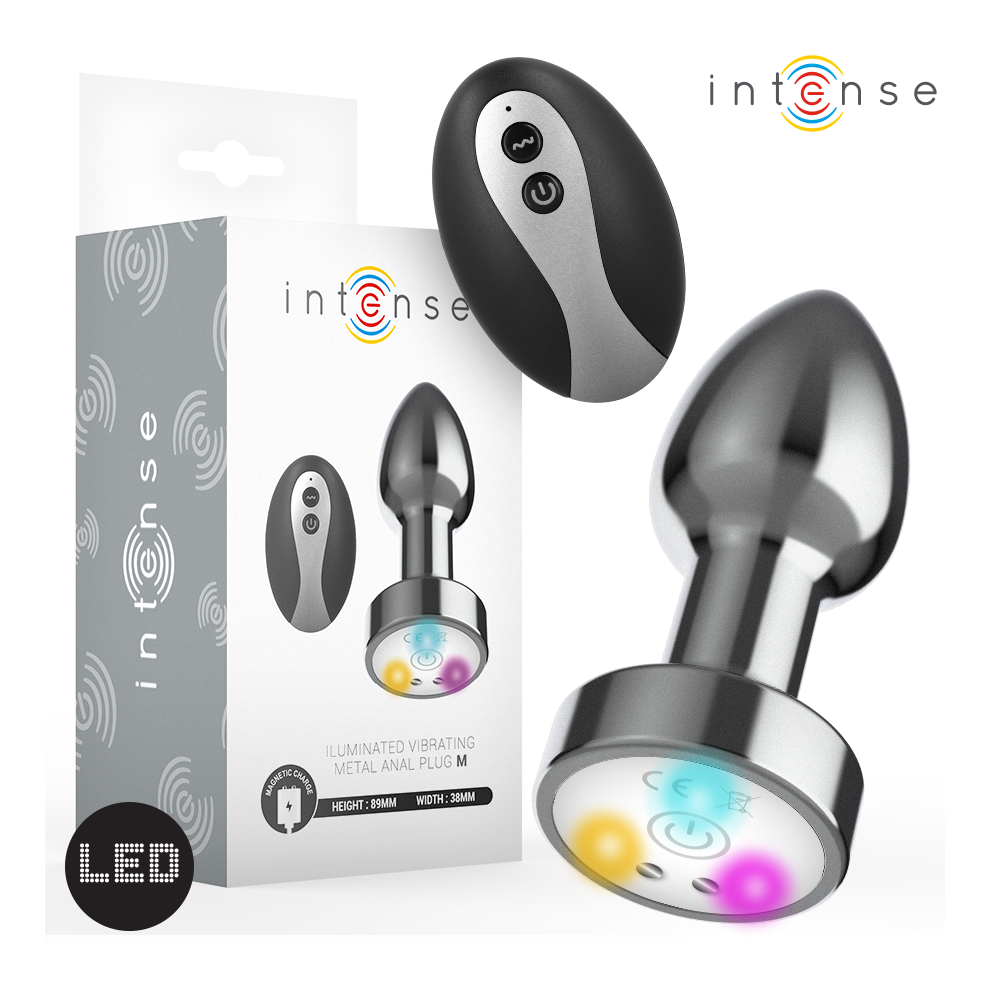 Intense Anal Toys Intense - Vibrating Metal Anal Plug With Led Lights And Remote Control - Size M