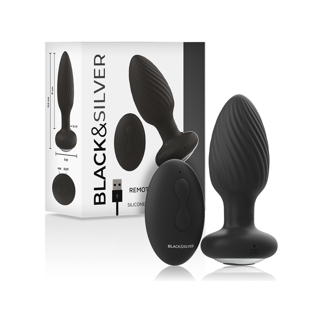 Black&Silver Black/Silver & - Wells Plug Silicone Anal Rotator Remote Control