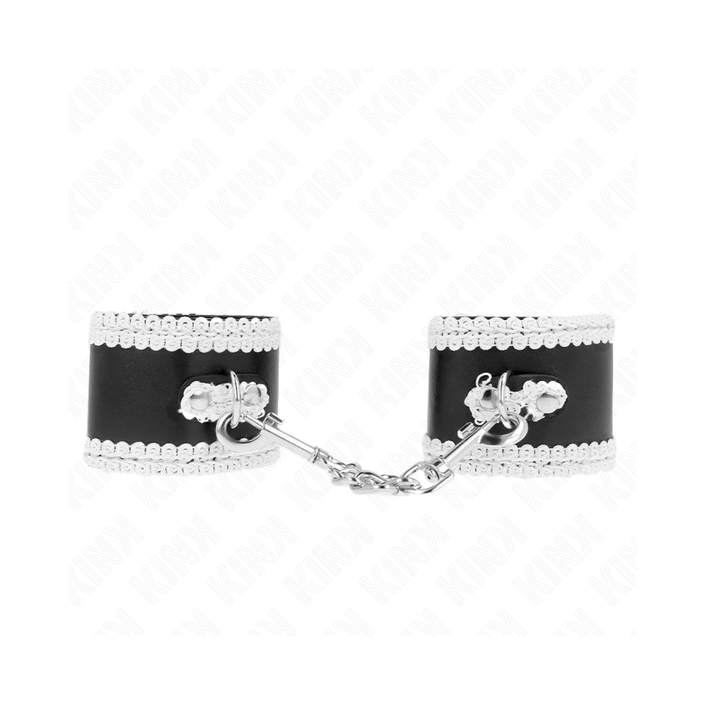Kink Wrist Restraint Black/White Kink - Wrist Restraints With Decorate Lace Adjsutable 20-23 Cm X 5.5 Cm