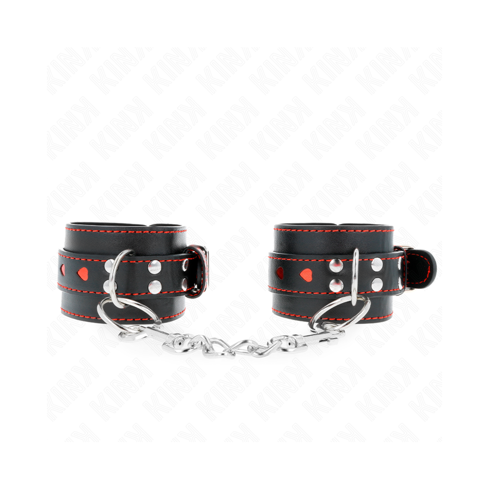 Kink Wrist Restraint Black/Red Kink - Wrist Restraints With Heart Inlay Adjustable 21-28 Cm X 5.5 Cm