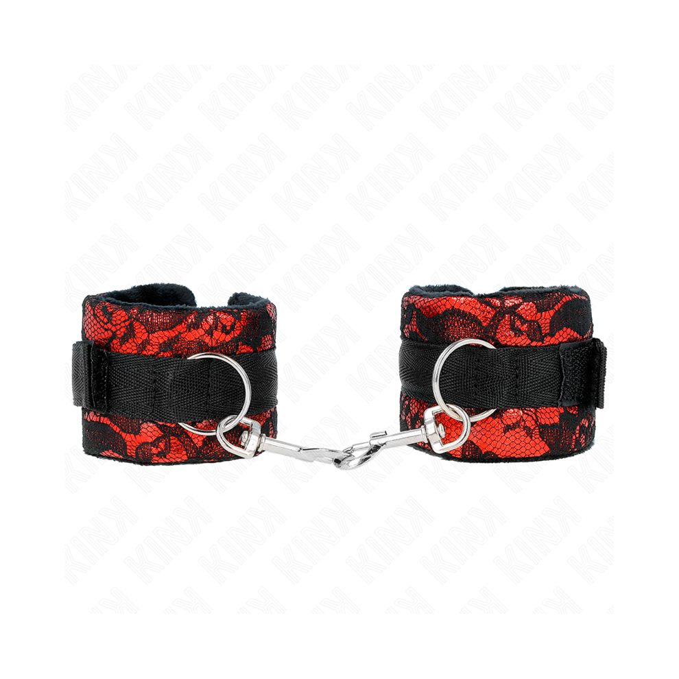 Kink Wrist Restraint Red/Black Kink - Short Velvet Lace Wrist Restraints And Nylon Bind / 23 X 6.5 Cm