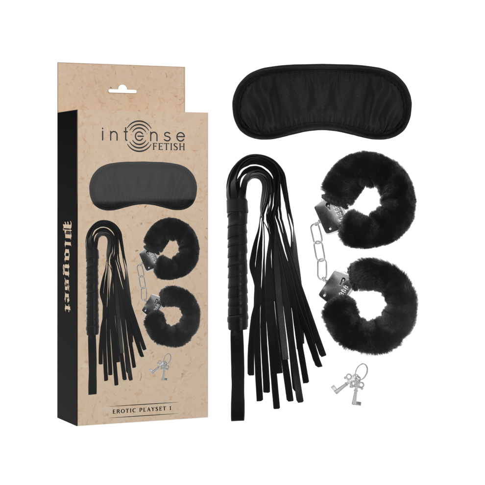 Intense Fetish Intense - Fetish Erotic Playset 1 With Handcuffs, Blind Mask And Flogger