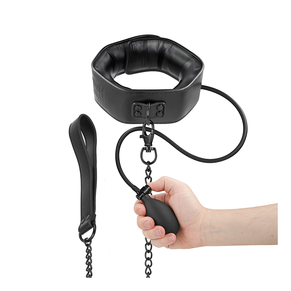 Fetish Submissive Extreme Fetish Submissive Bondage - Inflatable Strangling Collar With Chain