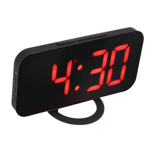 Digital Mirror Clock with LED Display and USB Charging Ports 2