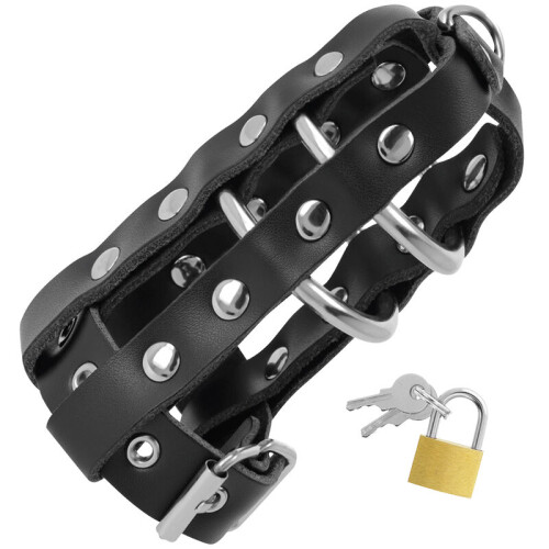 DARKNESS - LEATHER CHASTITY CAGE WITH LOCK 1