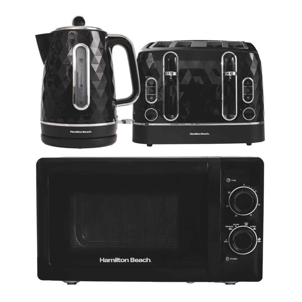 Hamilton Beach Kettle, Toaster & Microwave Set, Diamond Collection By Black