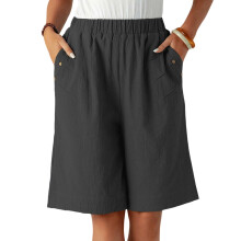 Women's Shorts Wide Leg High Elastic Knee Length-Dark Grey S