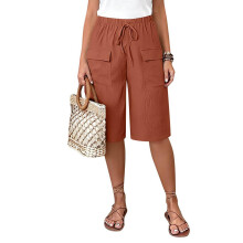 Wide Leg Linen Pants for Women Breathable Loose-Orange XXXXL