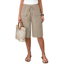 Wide Leg Linen Pants for Women Breathable Loose-Khaki XXXXL