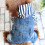 Combinaison rayée en denim pour chien, une pièce 6