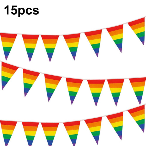 Regenbogenfarbene Polyester-Wimpelkette, 5 m, 15-seitig 2
