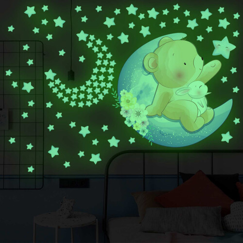 Glow-in-the-Dark Wall Stickers Bear Moon Stars4pcs 2