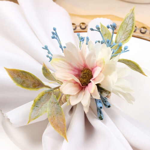 Flower Napkin Ring Silk & Straw3.8cm 1