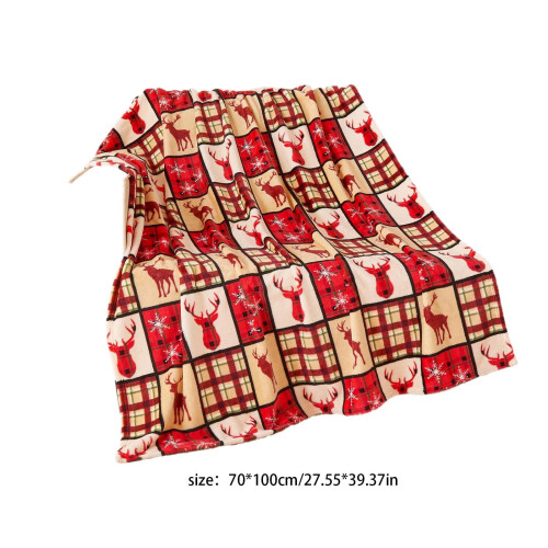 Red Checkered Deer Christmas Throw Blanket 70x100cm 1
