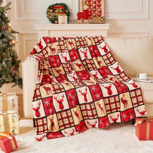 Flanel plüss takaró rénszarvas fa mintával 70x100cm 1