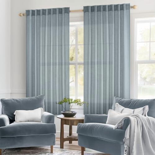 Dusty Blue Linen Blend Curtains 37" x 72", 2 Panels 1