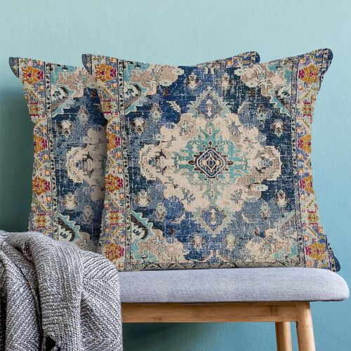 Fodere per cuscini in lino stile boho, set da 2 pezzi, 45x45 cm, blu navy 1