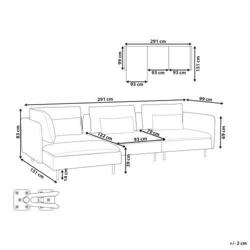 Beliani Modular Corner Sofa 3 Seater EGERIS Fabric Beige Right Hand 2