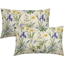 Botanische bloemen lendenkussenhoezen 30x50cm, set van 2,