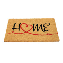 Coir Door Mat Home Heart Design PVC Backing Non Slip Entrance 60x40cm Floor Rug
