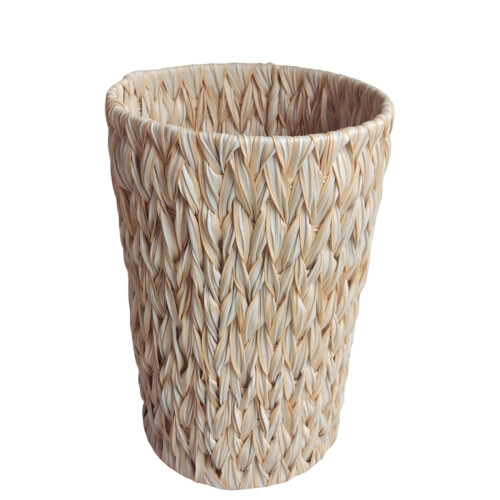 HandWoven Rattan Waste Bin With Iron Frame For-Milky White